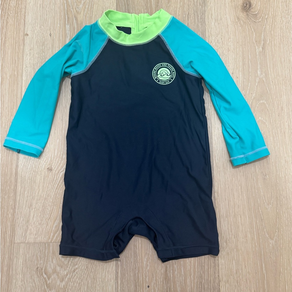 GAP Boy’s Blue Rashguard Swimwear with Long Sleeves Snaps Underneath